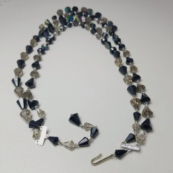 Vintage Black Beaded Two Strand Collar Necklace, Adjustable, Plastic, Germany - Picture 4 of 9